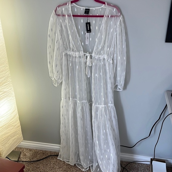 Express White Tie Front Cover Up with Silver Accents - Picture 2 of 8